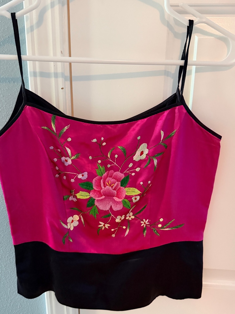 Rose Satin Cami with Black Trim